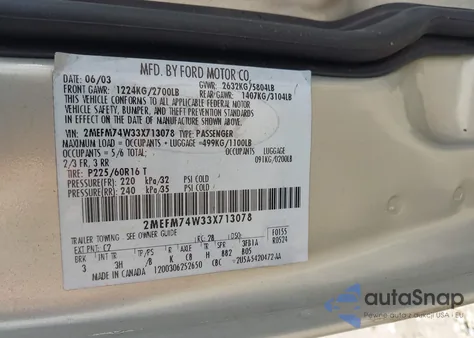 2003 Mercury Grand Marquis Gs from USA, damaged, VIN 2MEFM74W33X713078